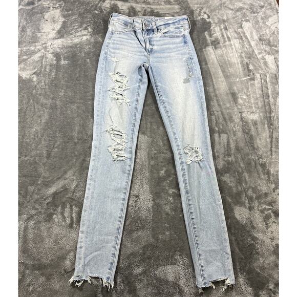 American‎ Eagle Jegging Jeans Womens 2L /26w Blue Denim Next Level Stretch - Picture 2 of 14